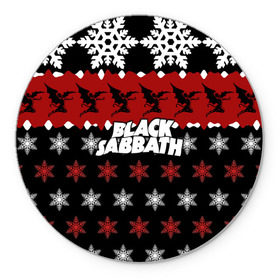 Коврик круглый с принтом Праздничный Black Sabbath в Белгороде, резина и полиэстер | круглая форма, изображение наносится на всю лицевую часть | black sabbath | группа | новогодний | новый год | рождество | свитер | снежинки | хард рок | хеви метал