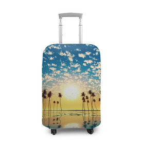 Чехол для чемодана 3D с принтом Туристический Рай в Белгороде, 86% полиэфир, 14% спандекс | двустороннее нанесение принта, прорези для ручек и колес | блик | вода | волна | восход | закат | море | небо | облако | отблеск | отпуск | отражение | пальма | солнце | турист