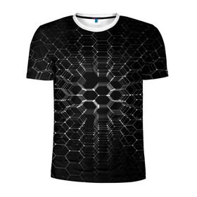 Мужская футболка 3D спортивная с принтом Карбоновые СОТЫ в Белгороде, 100% полиэстер с улучшенными характеристиками | приталенный силуэт, круглая горловина, широкие плечи, сужается к линии бедра | abstraction | internet | абстракция | молекула | текстура | технологии | узоры | форма | фрактал | цвет