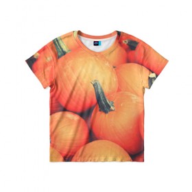 Детская футболка 3D с принтом Тыквы в Белгороде, 100% гипоаллергенный полиэфир | прямой крой, круглый вырез горловины, длина до линии бедер, чуть спущенное плечо, ткань немного тянется | halloween | pumpkin | кот | тыква | хэллоуин