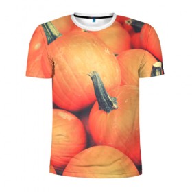 Мужская футболка 3D спортивная с принтом Тыквы в Белгороде, 100% полиэстер с улучшенными характеристиками | приталенный силуэт, круглая горловина, широкие плечи, сужается к линии бедра | halloween | pumpkin | кот | тыква | хэллоуин