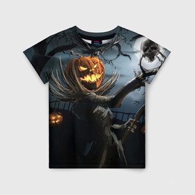 Детская футболка 3D с принтом Jack в Белгороде, 100% гипоаллергенный полиэфир | прямой крой, круглый вырез горловины, длина до линии бедер, чуть спущенное плечо, ткань немного тянется | halloween | pumpkin | witch | ведьма | демон | кот | тыква | хэллоуин | череп
