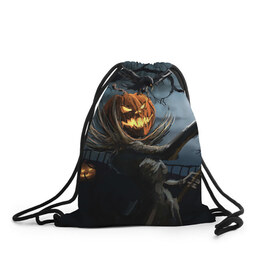 Рюкзак-мешок 3D с принтом Jack в Белгороде, 100% полиэстер | плотность ткани — 200 г/м2, размер — 35 х 45 см; лямки — толстые шнурки, застежка на шнуровке, без карманов и подкладки | halloween | pumpkin | witch | ведьма | демон | кот | тыква | хэллоуин | череп