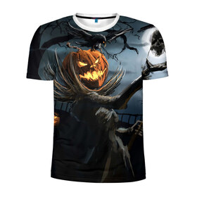 Мужская футболка 3D спортивная с принтом Jack в Белгороде, 100% полиэстер с улучшенными характеристиками | приталенный силуэт, круглая горловина, широкие плечи, сужается к линии бедра | Тематика изображения на принте: halloween | pumpkin | witch | ведьма | демон | кот | тыква | хэллоуин | череп
