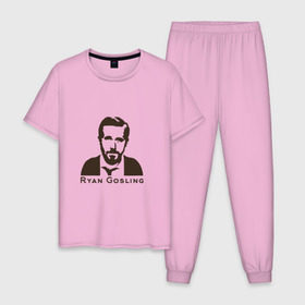 Мужская пижама хлопок с принтом Ryan Gosling в Белгороде, 100% хлопок | брюки и футболка прямого кроя, без карманов, на брюках мягкая резинка на поясе и по низу штанин
 | Тематика изображения на принте: ryan gosling | райан гослинг