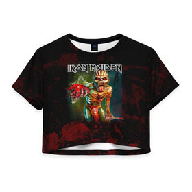 Женская футболка 3D укороченная с принтом Индеец Iron Maiden в Белгороде, 100% полиэстер | круглая горловина, длина футболки до линии талии, рукава с отворотами | Тематика изображения на принте: iron maiden | адриан смит | айрон мейден | группа | дэйв мюррей | железная дева | ирон майден | кровь | метал | мрачный | музыка | песни | рок | сердце | стив харрис | тяжелый | хеви | хевиметал