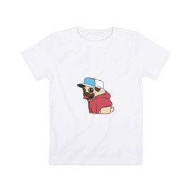 Детская футболка хлопок с принтом футболка с мопсом в Белгороде, 100% хлопок | круглый вырез горловины, полуприлегающий силуэт, длина до линии бедер | 