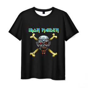 Мужская футболка 3D с принтом Iron Maiden череп и кости в Белгороде, 100% полиэфир | прямой крой, круглый вырез горловины, длина до линии бедер | iron maiden | адриан смит | айрон мейден | гроза | группа | дэйв мюррей | железная дева | ирон майден | метал | мрачный | музыка | песни | рок | стив харрис | тяжелый | флаг | хеви | хевиметал