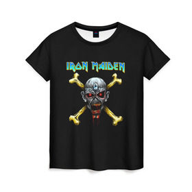 Женская футболка 3D с принтом Iron Maiden череп и кости в Белгороде, 100% полиэфир ( синтетическое хлопкоподобное полотно) | прямой крой, круглый вырез горловины, длина до линии бедер | iron maiden | адриан смит | айрон мейден | гроза | группа | дэйв мюррей | железная дева | ирон майден | метал | мрачный | музыка | песни | рок | стив харрис | тяжелый | флаг | хеви | хевиметал