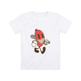 Детская футболка хлопок с принтом Хот-дог в Белгороде, 100% хлопок | круглый вырез горловины, полуприлегающий силуэт, длина до линии бедер | bat | hot dog | бандана | бита | сосиска | хот дог