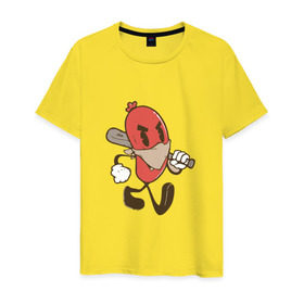 Мужская футболка хлопок с принтом Хот-дог в Белгороде, 100% хлопок | прямой крой, круглый вырез горловины, длина до линии бедер, слегка спущенное плечо. | bat | hot dog | бандана | бита | сосиска | хот дог
