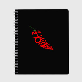 Тетрадь с принтом Red Hot Chili Peppers в Белгороде, 100% бумага | 48 листов, плотность листов — 60 г/м2, плотность картонной обложки — 250 г/м2. Листы скреплены сбоку удобной пружинной спиралью. Уголки страниц и обложки скругленные. Цвет линий — светло-серый
 | Тематика изображения на принте: музыка | овощ | острый | пеперс | перчик | ред | рок | хот | чили