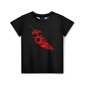 Детская футболка 3D с принтом Red Hot Chili Peppers в Белгороде, 100% гипоаллергенный полиэфир | прямой крой, круглый вырез горловины, длина до линии бедер, чуть спущенное плечо, ткань немного тянется | Тематика изображения на принте: музыка | овощ | острый | пеперс | перчик | ред | рок | хот | чили