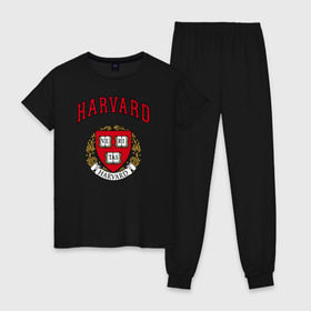 Женская пижама хлопок с принтом Harvard university в Белгороде, 100% хлопок | брюки и футболка прямого кроя, без карманов, на брюках мягкая резинка на поясе и по низу штанин | вуз | гарвард | герб | лига плюща | массачусетс | престижный | сша | университет