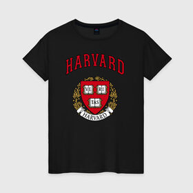 Женская футболка хлопок с принтом Harvard university в Белгороде, 100% хлопок | прямой крой, круглый вырез горловины, длина до линии бедер, слегка спущенное плечо | вуз | гарвард | герб | лига плюща | массачусетс | престижный | сша | университет