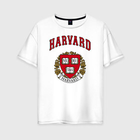 Женская футболка хлопок Oversize с принтом Harvard university в Белгороде, 100% хлопок | свободный крой, круглый ворот, спущенный рукав, длина до линии бедер
 | вуз | гарвард | герб | лига плюща | массачусетс | престижный | сша | университет