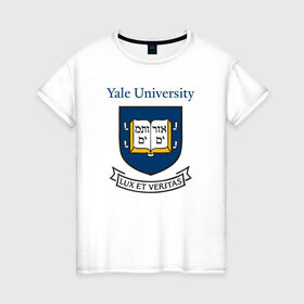 Женская футболка хлопок с принтом Йель в Белгороде, 100% хлопок | прямой крой, круглый вырез горловины, длина до линии бедер, слегка спущенное плечо | yalr university | йельский университет | лига плюща | престижный вуз | сша