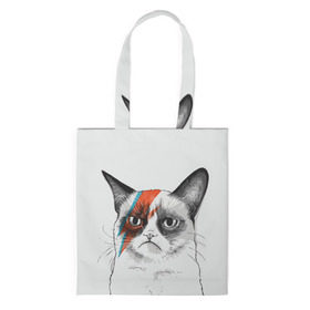 Сумка 3D повседневная с принтом Grumpy cat (David Bowie) в Белгороде, 100% полиэстер | Плотность: 200 г/м2; Размер: 34×35 см; Высота лямок: 30 см | бодиарт | грумпи | дэвид боуи | злой кот | интернет | котей | котик | кошка | мем | мемас | мемчик. | молния на лице | рисунок на лице | сердитый