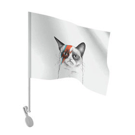 Флаг для автомобиля с принтом Grumpy cat (David Bowie) в Белгороде, 100% полиэстер | Размер: 30*21 см | Тематика изображения на принте: бодиарт | грумпи | дэвид боуи | злой кот | интернет | котей | котик | кошка | мем | мемас | мемчик. | молния на лице | рисунок на лице | сердитый