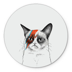 Коврик круглый с принтом Grumpy cat (David Bowie) в Белгороде, резина и полиэстер | круглая форма, изображение наносится на всю лицевую часть | Тематика изображения на принте: бодиарт | грумпи | дэвид боуи | злой кот | интернет | котей | котик | кошка | мем | мемас | мемчик. | молния на лице | рисунок на лице | сердитый