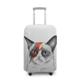 Чехол для чемодана 3D с принтом Grumpy cat (David Bowie) в Белгороде, 86% полиэфир, 14% спандекс | двустороннее нанесение принта, прорези для ручек и колес | бодиарт | грумпи | дэвид боуи | злой кот | интернет | котей | котик | кошка | мем | мемас | мемчик. | молния на лице | рисунок на лице | сердитый