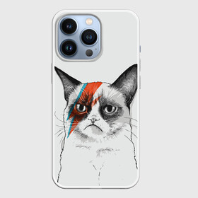 Чехол для iPhone 13 Pro с принтом Grumpy cat (David Bowie) в Белгороде,  |  | бодиарт | грумпи | дэвид боуи | злой кот | интернет | котей | котик | кошка | мем | мемас | мемчик. | молния на лице | рисунок на лице | сердитый
