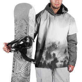 Накидка на куртку 3D с принтом Лес и туман в Белгороде, 100% полиэстер |  | black and white | лес | лес и туман | туман | чернобелый  фон | чернобелый лес