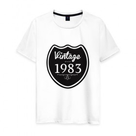 Мужская футболка хлопок с принтом Vintage 1983 в Белгороде, 100% хлопок | прямой крой, круглый вырез горловины, длина до линии бедер, слегка спущенное плечо. | Тематика изображения на принте: 