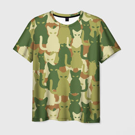 Мужская футболка 3D с принтом Камуфляж в Белгороде, 100% полиэфир | прямой крой, круглый вырез горловины, длина до линии бедер | Тематика изображения на принте: camouflage | cat | камуфляж | кот