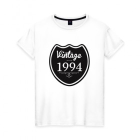 Женская футболка хлопок с принтом Vintage 1994 в Белгороде, 100% хлопок | прямой крой, круглый вырез горловины, длина до линии бедер, слегка спущенное плечо | 