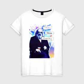 Женская футболка хлопок с принтом Менделеев (Химия – Просто) в Белгороде, 100% хлопок | прямой крой, круглый вырез горловины, длина до линии бедер, слегка спущенное плечо | блоггер | менделеев | наука | химия | химия   просто