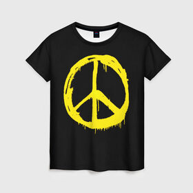 Женская футболка 3D с принтом Peace в Белгороде, 100% полиэфир ( синтетическое хлопкоподобное полотно) | прямой крой, круглый вырез горловины, длина до линии бедер | peace | vppdgryphon | арт | краска | мирный | миролюбивый | пацифик | прикольные | хиппи | цветные