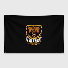 Флаг-баннер с принтом GTIZZLY(sport team) в Белгороде, 100% полиэстер | размер 67 х 109 см, плотность ткани — 95 г/м2; по краям флага есть четыре люверса для крепления | bear | grizzly | гризли | медведь | ярость