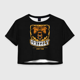 Женская футболка 3D укороченная с принтом GTIZZLY(sport team) в Белгороде, 100% полиэстер | круглая горловина, длина футболки до линии талии, рукава с отворотами | Тематика изображения на принте: bear | grizzly | гризли | медведь | ярость