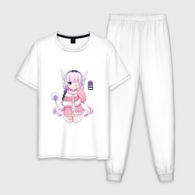 Мужская пижама хлопок с принтом Канна Камуи в Белгороде, 100% хлопок | брюки и футболка прямого кроя, без карманов, на брюках мягкая резинка на поясе и по низу штанин
 | anime | kobayashi san chi no maid dragon | аниме | канна камуи