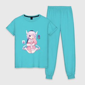 Женская пижама хлопок с принтом Канна Камуи в Белгороде, 100% хлопок | брюки и футболка прямого кроя, без карманов, на брюках мягкая резинка на поясе и по низу штанин | anime | kobayashi san chi no maid dragon | аниме | канна камуи