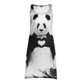 Платье-майка 3D с принтом Panda love в Белгороде, 100% полиэстер | полуприлегающий силуэт, широкие бретели, круглый вырез горловины, удлиненный подол сзади. | Тематика изображения на принте: 14 февраля | love | panda | panda love | день святого валентина | любовь | панда