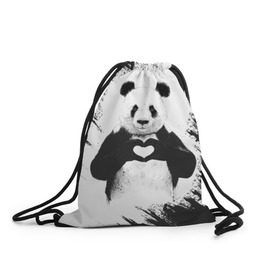 Рюкзак-мешок 3D с принтом Panda love в Белгороде, 100% полиэстер | плотность ткани — 200 г/м2, размер — 35 х 45 см; лямки — толстые шнурки, застежка на шнуровке, без карманов и подкладки | 14 февраля | love | panda | panda love | день святого валентина | любовь | панда