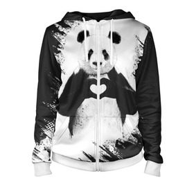Женская толстовка 3D на молнии с принтом Panda love в Белгороде, 100% полиэстер | длина до линии бедра, манжеты и пояс оформлены мягкой тканевой резинкой, двухслойный капюшон со шнурком для регулировки, спереди молния, по бокам два кармана | 14 февраля | love | panda | panda love | день святого валентина | любовь | панда
