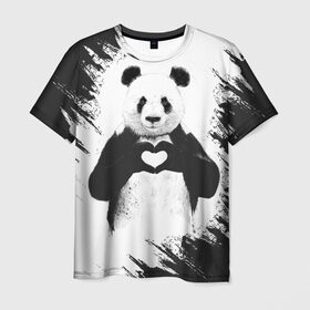 Мужская футболка 3D с принтом Panda love в Белгороде, 100% полиэфир | прямой крой, круглый вырез горловины, длина до линии бедер | 14 февраля | love | panda | panda love | день святого валентина | любовь | панда