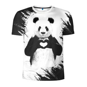 Мужская футболка 3D спортивная с принтом Panda love в Белгороде, 100% полиэстер с улучшенными характеристиками | приталенный силуэт, круглая горловина, широкие плечи, сужается к линии бедра | 14 февраля | love | panda | panda love | день святого валентина | любовь | панда
