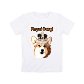 Детская футболка хлопок с принтом Корги в короне в Белгороде, 100% хлопок | круглый вырез горловины, полуприлегающий силуэт, длина до линии бедер | Тематика изображения на принте: англия | вельш корги | корги | корги пемброк | королева | корона | пемброк | собака