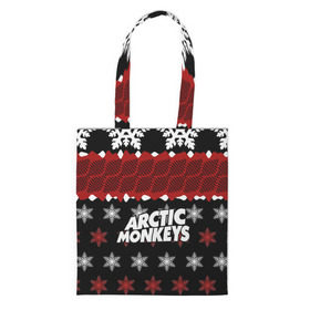 Сумка 3D повседневная с принтом Праздничный Arctic Monkeys в Белгороде, 100% полиэстер | Плотность: 200 г/м2; Размер: 34×35 см; Высота лямок: 30 см | алекс тёрнер | арктик | арктические мартышки | гаражный | группа | джейми кук | знак | инди рок | красный | м | манкис | музыка | надпись | ник о мэлли | новогодний | новый год | обезьяна