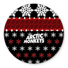 Коврик круглый с принтом Праздничный Arctic Monkeys в Белгороде, резина и полиэстер | круглая форма, изображение наносится на всю лицевую часть | Тематика изображения на принте: алекс тёрнер | арктик | арктические мартышки | гаражный | группа | джейми кук | знак | инди рок | красный | м | манкис | музыка | надпись | ник о мэлли | новогодний | новый год | обезьяна