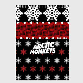 Скетчбук с принтом Праздничный Arctic Monkeys в Белгороде, 100% бумага
 | 48 листов, плотность листов — 100 г/м2, плотность картонной обложки — 250 г/м2. Листы скреплены сверху удобной пружинной спиралью | алекс тёрнер | арктик | арктические мартышки | гаражный | группа | джейми кук | знак | инди рок | красный | м | манкис | музыка | надпись | ник о мэлли | новогодний | новый год | обезьяна