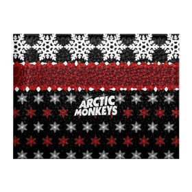 Обложка для студенческого билета с принтом Праздничный Arctic Monkeys в Белгороде, натуральная кожа | Размер: 11*8 см; Печать на всей внешней стороне | алекс тёрнер | арктик | арктические мартышки | гаражный | группа | джейми кук | знак | инди рок | красный | м | манкис | музыка | надпись | ник о мэлли | новогодний | новый год | обезьяна