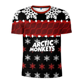 Мужская футболка 3D спортивная с принтом Праздничный Arctic Monkeys в Белгороде, 100% полиэстер с улучшенными характеристиками | приталенный силуэт, круглая горловина, широкие плечи, сужается к линии бедра | алекс тёрнер | арктик | арктические мартышки | гаражный | группа | джейми кук | знак | инди рок | красный | м | манкис | музыка | надпись | ник о мэлли | новогодний | новый год | обезьяна