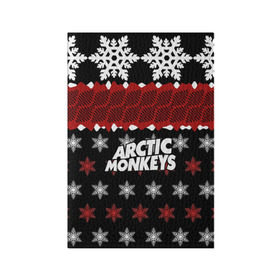 Обложка для паспорта матовая кожа с принтом Праздничный Arctic Monkeys в Белгороде, натуральная матовая кожа | размер 19,3 х 13,7 см; прозрачные пластиковые крепления | алекс тёрнер | арктик | арктические мартышки | гаражный | группа | джейми кук | знак | инди рок | красный | м | манкис | музыка | надпись | ник о мэлли | новогодний | новый год | обезьяна