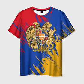 Мужская футболка 3D с принтом Герб и флаг Армении в Белгороде, 100% полиэфир | прямой крой, круглый вырез горловины, длина до линии бедер | армения | герб армении | герб и флаг армении | флаг армении
