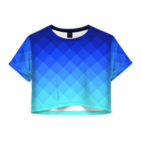 Женская футболка 3D укороченная с принтом Blue geometria в Белгороде, 100% полиэстер | круглая горловина, длина футболки до линии талии, рукава с отворотами | Тематика изображения на принте: blue | geometria | абстракция | бирюза | бирюзовый | геометрия | куб | синий